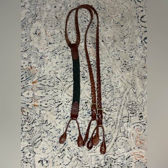 Vtg Polo Ralph Lauren Braided Leather Grain Adjustable Suspenders Brass Buckles​ - Picture 14 of 14